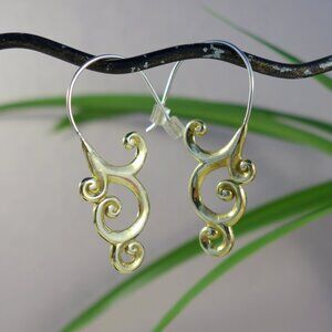 Swirls and Curls Yellow Brass Earrings~ Sterling Silver wires, handmade boho
